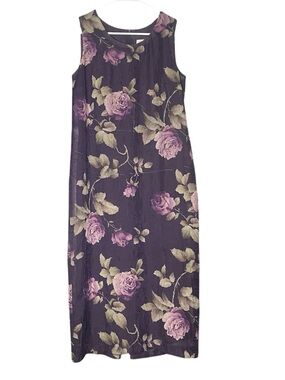 Vintage Miss Dorby purple floral sleeveless midi dress women’s size 8P